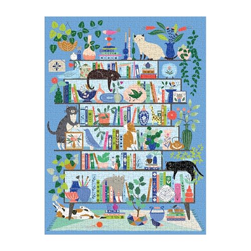 Galison Purrfect Nook – 1000 Piece Jigsaw Puzzle Featuring Artwork of A Lively Cozy Shelf Made for Bibliophiles and Cat Lovers Alike Galison