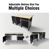 Wood Top Workbench Set System, Included Pegboard Wall Cabinets Wood Table Top, for Garage Basement JZD