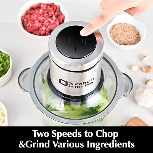 Kitchen in the box Food Processors,400W All-Copper Motor Meat Grinder & Food Chopper - Electric Vegetable Chopper with 2 Bowls(8 Cup+8 Cup) & 2 Bi-Level Blades for Meat/fish/Vegetable/Baby Food Kitchen in the box