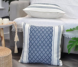 Oveesha Cotton Woven Designer Throw Pillow Cover (Color: Navy Blue/Cream White, 20 x 20 inches) Single Piece/Square Geometric Cushion Cover Oveesha