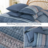 Dintszyayue Blue Comforter Set King Size, 8 Pieces Boho Striped Bed in a Bag Soft Microfiber Bedding Set for All Season Dintszyayue