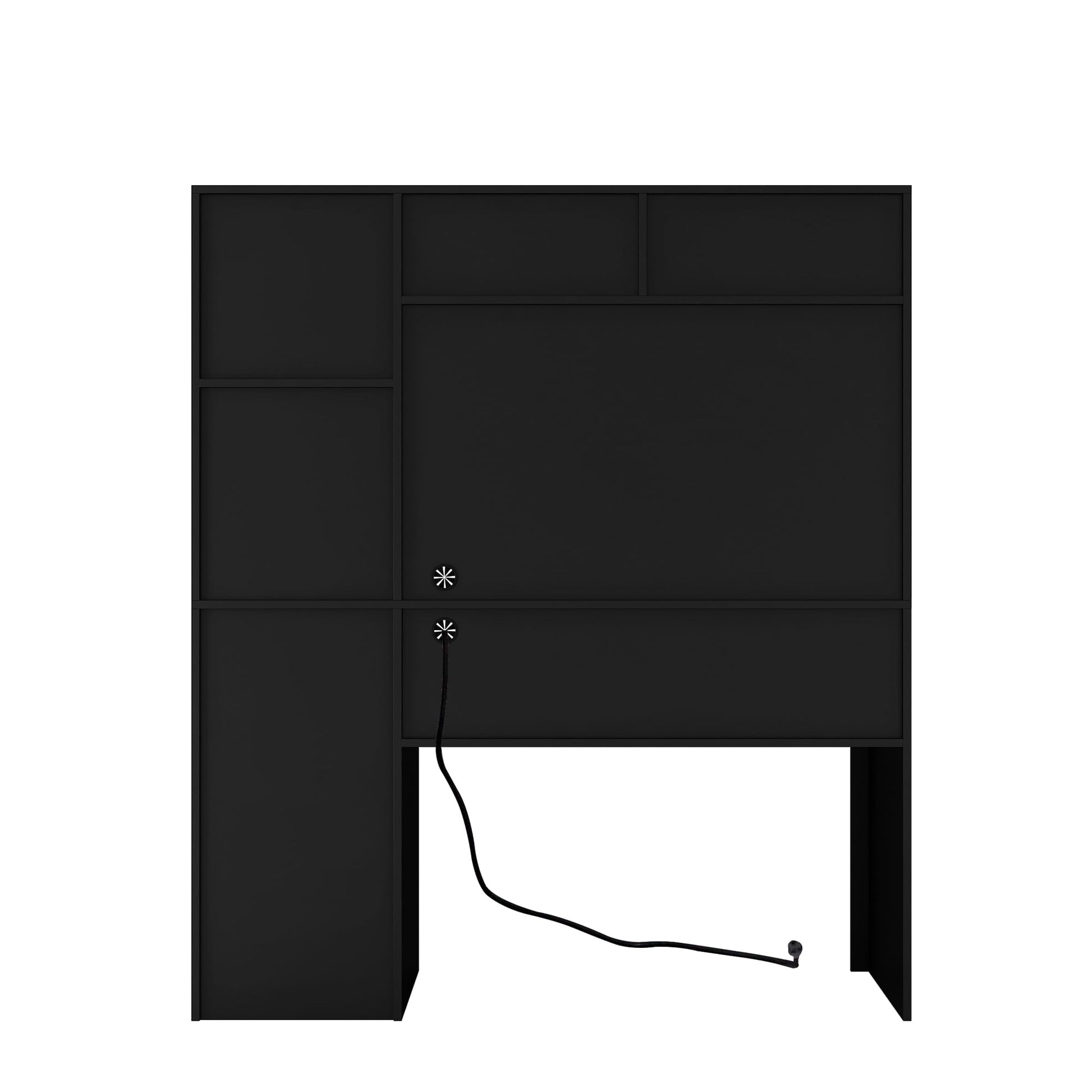 AMNOOI Black Computer Desk with Hutch & Bookshelf - Executive Style Desk with Lockable Drawer and USB Charging Ports - WoodArtSupply