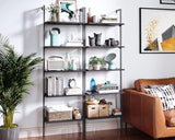 ODK 5-Tier Ladder Shelf, 74 Inches Wall Mounted Ladder Bookshelf with Metal Frame, Open Industrial Shelves for Home Office, Bedroom and Living Room, Black ODK