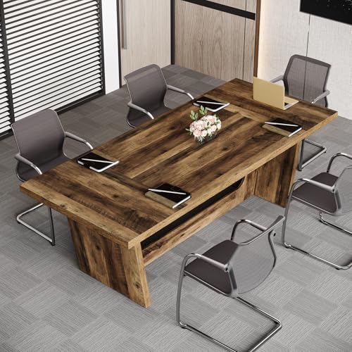Tribesigns 14-16 People Conference Table, 12 FT Large Rectangular Meeting Seminar Table, Modern Solid Executive Office Business Furniture Boardroom Desk for Office (Set of 4, Dark Brown) Tribesigns