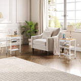 HOOBRO End Table with Charging Station and USB Ports, 3-Tier Nightstand with Adjustable Shelves, Small Side Table for Small Space in Living Room, Bedroom and Balcony, Natural and White WN112BZ01 HOOBRO