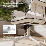 Fabric Office Chair with Granular Linen, Mid Back Vintage Desk Chair with Wheels and Wide Arms, Mid Century Modern Home Office Desk Chairs with Memory Foam Seat Cushion, Adjustable Height, White HomeZeer