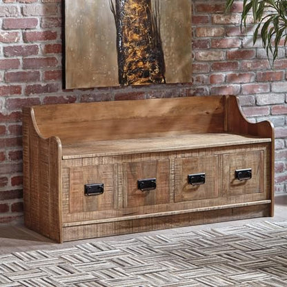 Signature Design by Ashley Garrettville Vintage Distressed Solid Wood Entryway Storage Bench, Brown