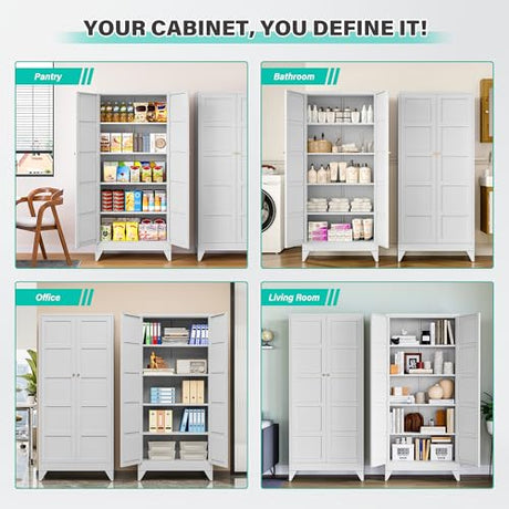 SISESOL Wide & Deep Metal Storage Cabinet with 2 Doors and 5 Shelves,72 inch Tall Pantry Storage Cabinet,Large Cupboard Closet,White Cabinets for Home,Kitchen,Bathroom,Dining/Living Room SISESOL