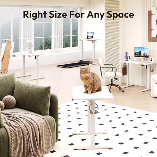 Gamork Electric Standing Desk,32x24 Inches Adjustable Height Stand up Desk, Sit Stand Home Office Desk with Splice Board, 3 Preset Heights,Equipped with Hooks,Ergonomic Computer Desk Workstation，White Gamork