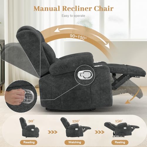 MOSGAT RV Recliner Chair, Oversized Reclining Loveseat Home Theater Seating with Cup Holders, Insert Pockets, Wall Hugger RV Recliners for Movie Room, Recline Movie Seats Gaming Sofa, Gray