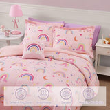 Kaleido Space Glow in The Dark Kids Comforter Set Full Size for Girls, Pink Rainbow Bedding Set 1 Comforter, 1 Decor Pillow, 2 Pillow Shams Kaleido Space