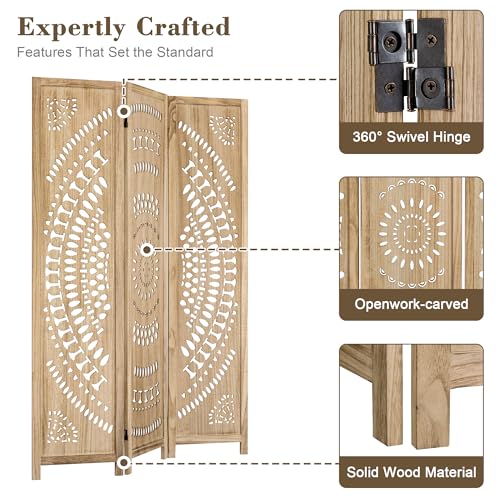 WelFurGeer Handcrafted Carved Wooden Room Divider Screen, Folding Privacy Screen for Room Separation, Decorative Room Dividers, 360° Adjustable Folding Panels for Privacy, Home, Office & Patio WelFurGeer