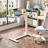 EKNKOZY Standing Desk, Medical Overbed Table with Rolling Tray, Dual Pneumatic Angle and Height Adjustable Desk, Portable Side Table with Hidden Wheels, Home & Hospital Use, White EKNKOZY