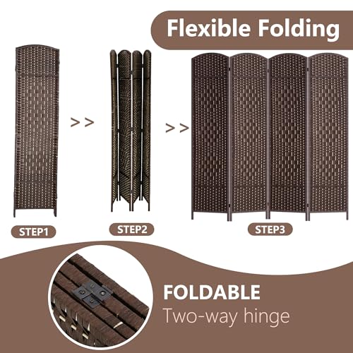 FDW Room Divider 6FT Wooden Screen Folding Privacy Screens Portable Wall Dividers for Home Office Bedroom, Dark Brown FDW