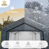 HERA'S PALACE 8x12ft Heavy Duty Carport Motorcycle Storage Shed Small Outdoor Anti-Snow Portable Canopy Shelter with 2 Doors Garage Tent for Garden Tools Bike HERA'S PALACE