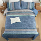 Menghomeus Blue Quilt Set King Size, 3 Pieces Striped Patchwork Quilted Bedding Sets, Soft Lightweight King Bedspreads Coverlets Bedding Set for All Seasons 104"x90" Menghomeus