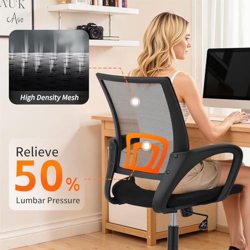 BestOffice Office Chair Ergonomic Cheap Desk Chair Mesh Computer Chair Lumbar Support Modern Executive Adjustable Stool Rolling Swivel Chair for Back Pain (Black) BestOffice