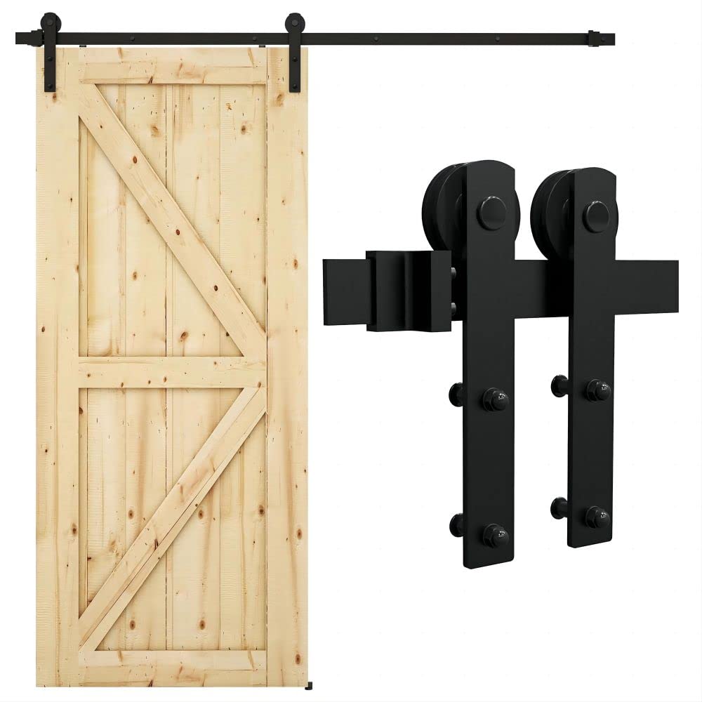 LQKUMJG 6.6FT Sliding Barn Door Hardware Kit for Single Wood Door, Smoothly and Quietly, Easy to Install Fit 35"-40" Wide and 1.18"-1.96" Thickness Door Panel, Includes Installation Instruction LQKUMJG