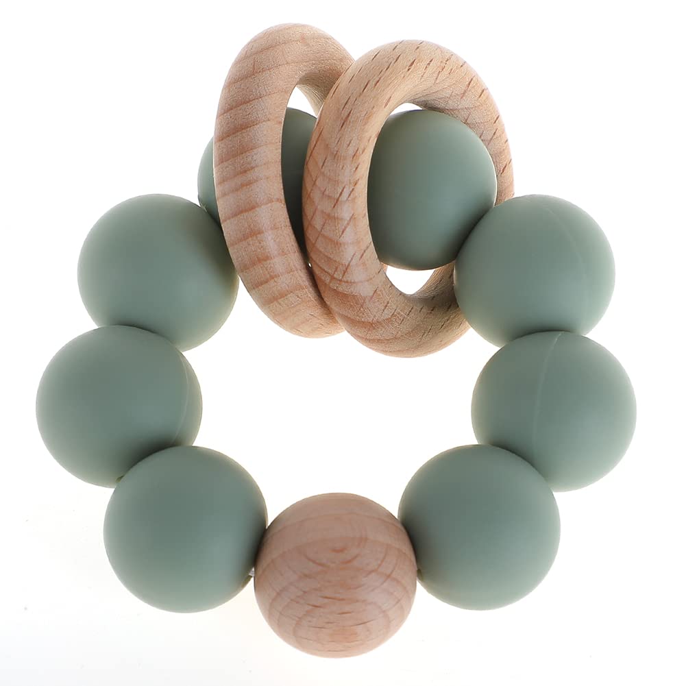 Silicone Baby Teether, Food Grade Silicone & Beech Baby Teething Toy, BPA Free (Sage) TOPGOMES