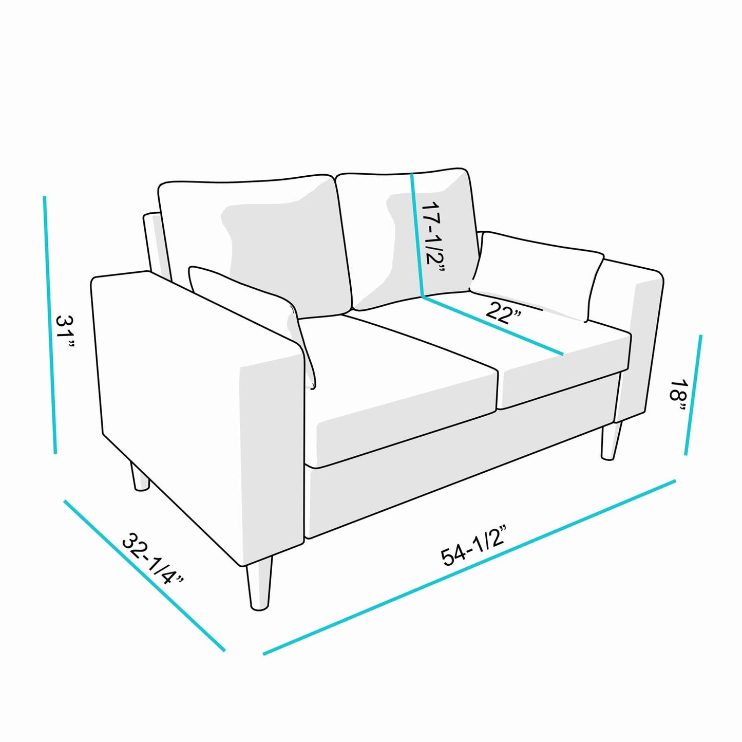 Panana Linen Fabric 2 Seater Loveseat with Armrest, Double Seat Compact Sofa Couch for Living Room Furniture (Brown)