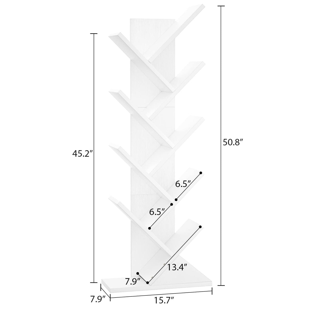 Topfurny Tree Bookshelf, 9-Tier Shelf Rustic Brown Bookcase, Retro Wood Storage Rack for CDs/Movies/Books, Anti-Fall Utility Organizer Shelves for Living Room, Bedroom, Home Office, White Topfurny