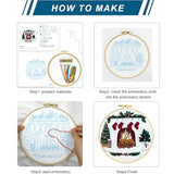 Zhenqing Christmas Embroidery Kit for Beginners - 4 Piece 29x29cm Round Designs with Embroidery Hoop, Threads & Tools (Snowy Cabin, Fireplace, Candy Cane, Holly)(C0066)