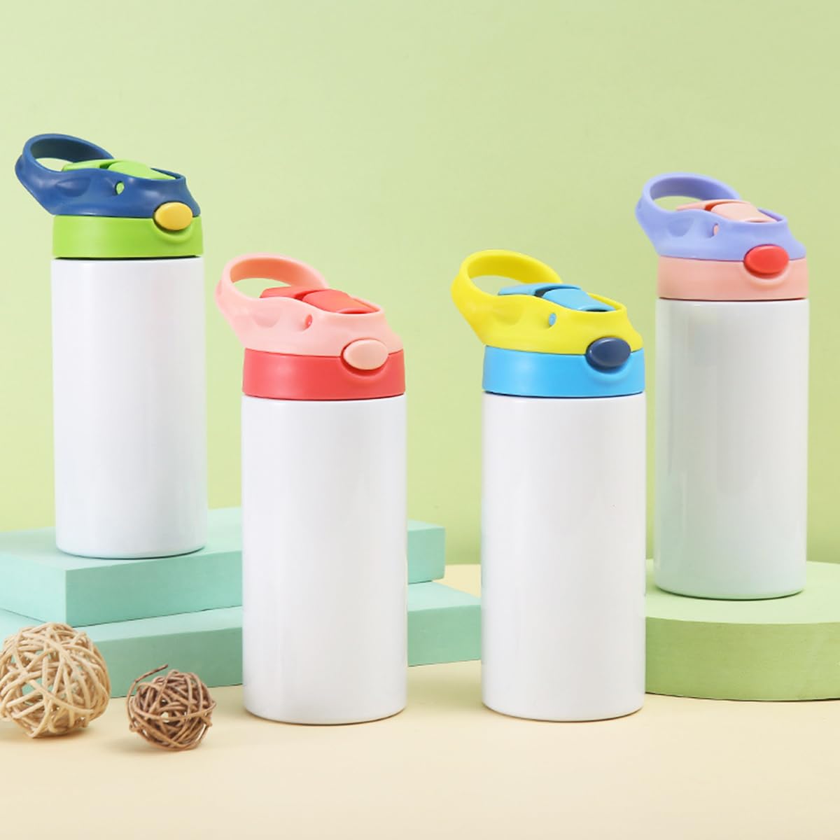 Gekestory Kids Sublimation Tumblers, Sublimation Sippy Cup Blank, 6 PACK 12oz Sublimation Water Bottle Blanks for DIY Crafting Gift (6) Gekestory