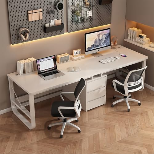 Two Person Office Desk with 3 File Drawers, Large Double Study Writing Table Workstation, Industrial Wood Work Dual Computer Table for Home Office,White 79″ - WoodArtSupply