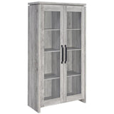 BOWERY HILL Traditional Glass Front 2 Door Wood Curio Display Cabinet in Grey Driftwood BOWERY HILL