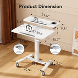 Liftsync 28Inch Mobile Standing Desk On Wheels， Rolling Laptop Stand with Tiltable Desktop， Small Computer Workstation Adjustable Height， 2-Tier Portable Study Table with Storage Shelves， White Liftsync