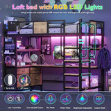 BYSAUD Loft Bed with Desk, Bunk Bed with Desk,Twin Loft Beds with L-Shaped Desk and Storage, loft Bed Twin Size with LED Lights & Charging Station, 5 Drawer&2 Pegboards, Safety Guard Ladder, Brown BYSAUD