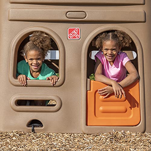 Step2 Naturally Playful Adventure Lodge Play Center with Glider, Kids Outdoor Playset, Two Tier Backyard Playground Set, Slide, Swings, Outside Jungle Gym, For Children 3-8 Years Old Step2