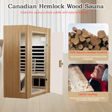 LTCCDSS 2-3 Person Infrared Sauna, Far Infrared Saunas for Home Low EMF Indoor Home Sauna Spa with Tempered Glass Door, Hemlock Wooden Corner Sauna Room,1670W/120V, Bluetooth Speaker, 2 Reading Lamps LTCCDSS