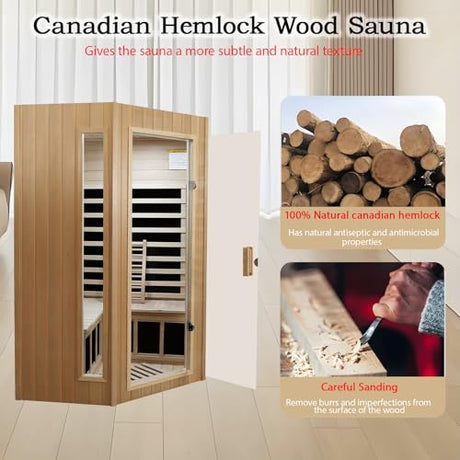 LTCCDSS 2-3 Person Infrared Sauna, Far Infrared Saunas for Home Low EMF Indoor Home Sauna Spa with Tempered Glass Door, Hemlock Wooden Corner Sauna Room,1670W/120V, Bluetooth Speaker, 2 Reading Lamps LTCCDSS