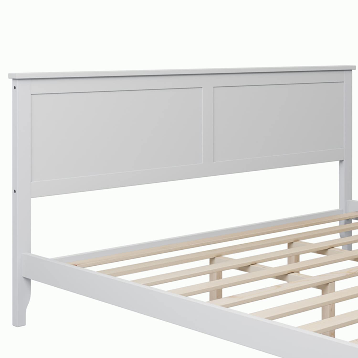 i-POOK King Size Solid Wood Platform Bed Frame with Headboard in White - No Box Spring Needed - WoodArtSupply