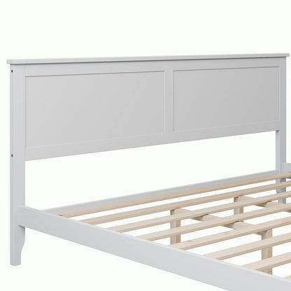 i-POOK King Size Solid Wood Platform Bed Frame with Headboard in White - No Box Spring Needed - WoodArtSupply