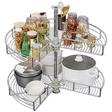 DWVO 28-Inch 2-Tier Lazy Susan Turnable for Cabinet, Rotating 2-Shelf Lazy Susan Corner Organizer with Adjustable Height for Kitchen Pantry, Chrome-Plated Double Spinning Corner Organizer, Silver DWVO