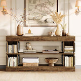 Tribesigns 63" Farmhouse Console Table, 3-Tier Entryway Table with Storage, Long Wooden Behind Couch Stand with 4 Compartments for Living Room, Hallway, Foyer, Vintage Brown & Gray Tribesigns