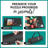 Point Games Rubber Puzzle Mat, Jigsaw Roll Up Mat for Puzzles - Jigsaw Mat 1500 Pieces Protector, Saver, Organizer, Non-Slip Rubber Bottom, Polyester Top w/Storage Bag + Bonus Puzzle Glue Point Games