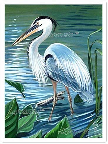 Apomelo 12×16 inches Diamond Art Heron Diamond Art Kit for Adults DIY Diamond Art Painting Kit for Decor, Great Blue Heron by Lake