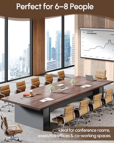 Nuipesn 95" Conference Table, Rectangular 44" Wide Boardroom Meeting Table for 8-10 People, 30" H, 1.65" Thick Top, Center Cable Management Grommet, Modern Office, Walnut & Gray Nuipesn