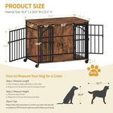 Hzuaneri 37.4" Dog Crate Furniture with Wheels, Wooden Pet Cage Indoor with Barn Door, L Dog Kennel Heavy Duty, Decorative Pet Crate for Small/Medium Dogs, End Table TV Stand, Rustic Brown DFC86201B Hzuaneri