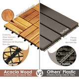 PrimeZone 54 PCS Solid Acacia Wood Interlocking Patio Deck Tiles - 12" x 12" Indoor Outdoor Waterproof Flooring Tiles for Balcony, Backyard, Garden & Poolside, All Weather Use, Natural Wood, Checker PrimeZone