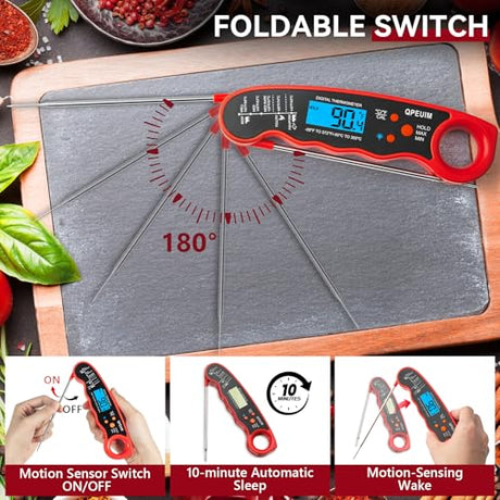 QPEUIM Meat Thermometer Digital Instant Read Thermometer Waterproof Food Thermometer with Backlight & Calibration for Grill and Cooking Turkey BBQ QPEUIM