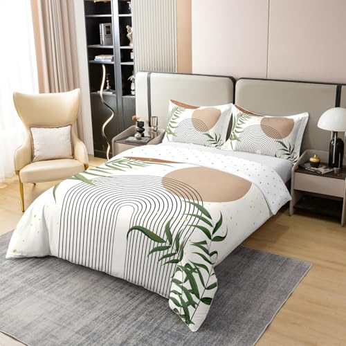 Erosebridal Boho Mid Century 100% Cotton Duvet Cover Full, Modern Bohemian Minimalist Bedding Set, Abstract Geometric Comforter Cover for Kids Adults, Retro Aesthetic Brown Circle Bedclothes Erosebridal