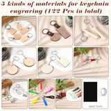 Tondiamo 69 Pcs Laser Engraving Blanks Keychains Bulk Laser Engraver Accessories Keychain Blanks Including Wood, Stainless Steel, Acrylic, PU Leather, Silicone and Marking Paper Tape Tondiamo