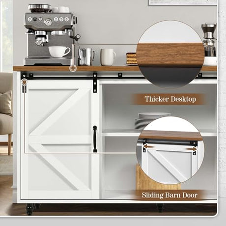 Farmhouse Style 58'' Coffee Bar Cabinet with Sliding Barn Door and Storage by 4ever2buy 4ever2buy