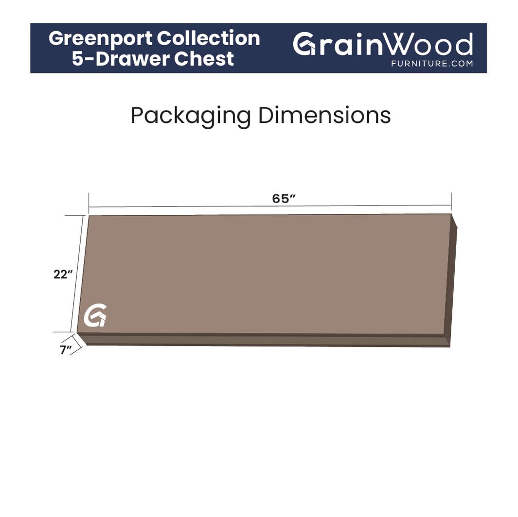 Grain Wood Furniture Greenport 5-Drawer Chest, Solid Wood with Brushed Walnut Finish Grain Wood Furniture