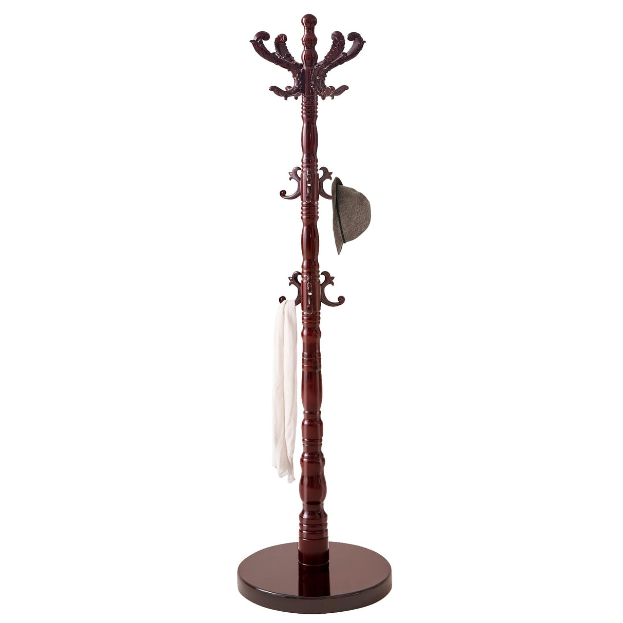 ZOZOE Wooden Classic Coat Rack Stand, Solid Wood Coat Rack Freestanding with 14 Hooks, Vintage Coat Racks with Sturdy Round Base, Natural Birch Wood Coat Tree Stand for Entryway Hallway ZOZOE