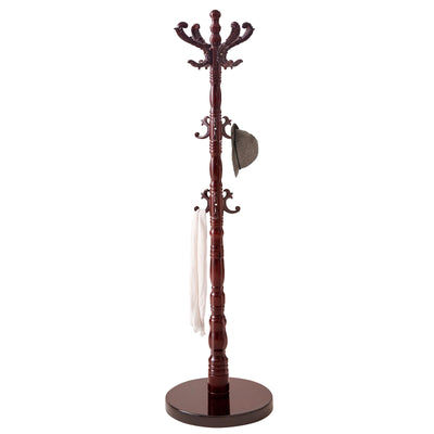 ZOZOE Wooden Classic Coat Rack Stand, Solid Wood Coat Rack Freestanding with 14 Hooks, Vintage Coat Racks with Sturdy Round Base, Natural Birch Wood Coat Tree Stand for Entryway Hallway